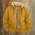 thumbnail image 2 of Men's Winter Casual Hooded Jacket with Zippered Pockets, Solid Color Fashion Warm Outerwear for Daily Wear and Outdoor Activities in Cold Weather Seasons,Earthy Yellow,L, 2 of 4