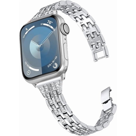 REQO Bands Compatible with Apple Watch 49mm 46mm 42mm 45mm 41mm 44mm 40mm 38mm, Bling Rhinestone Metal Replacement Strap for iWatch Series 10/9 / 8/7 / 6/5 / 4/3 / SE/Ultra/X