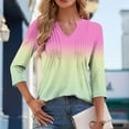 thumbnail image 3 of Women's Pleated Front Gradient Color Shirts V-Neck Fashion 3/4 Length Sleeve Casual knit Loose Fall 2025 Tops (XL, Hot Pink), 3 of 6