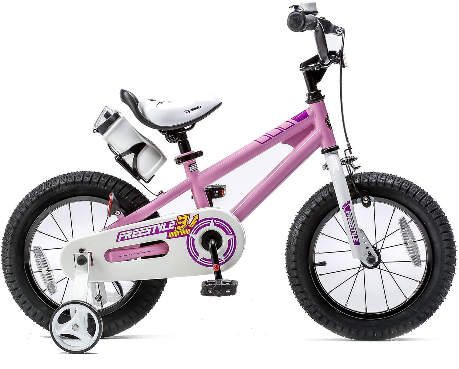 Kids Bike Children's Bicycle Boys Girls Freestyle Bicycle 14 Inch with Balance or Training Wheels Basket & Kettle 