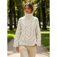 thumbnail image 5 of Czanzd Womens Cable Knit Turtleneck Sweater, Oversized Loose Pullover, Apricot, Size M, 5 of 8