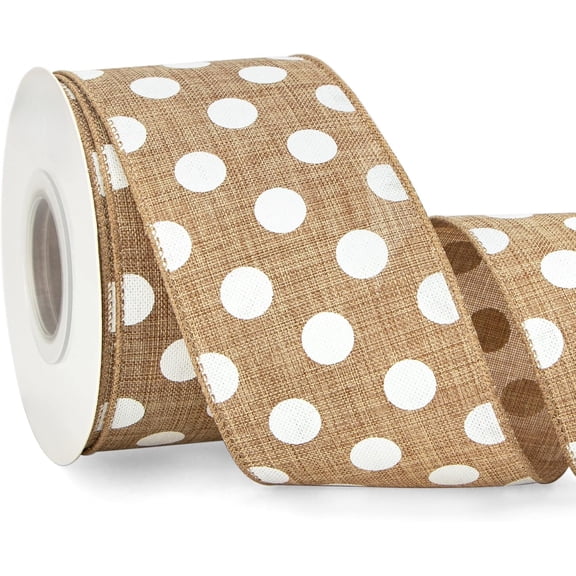 Ribbli Polka Dot Wired Ribbon, 2-1/2 Inch x 10 Yard, Dots Burlap Ribbon for Craft, Wreath,Christmas Tree Decoration, Outdoor Decoration