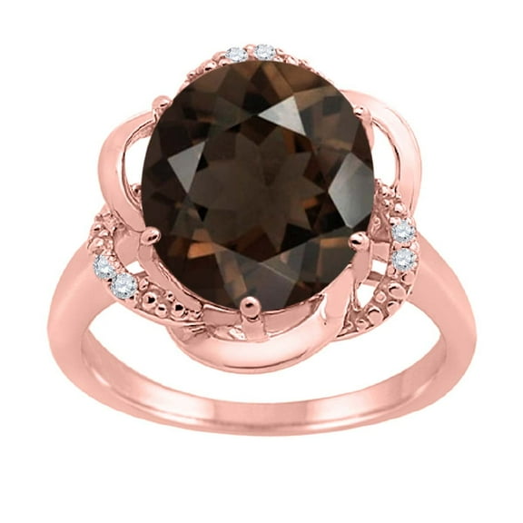 Mauli Jewels Women's 4.53 Carat Smokey Quartz and Diamond Flower Ring in 10K Rose Gold