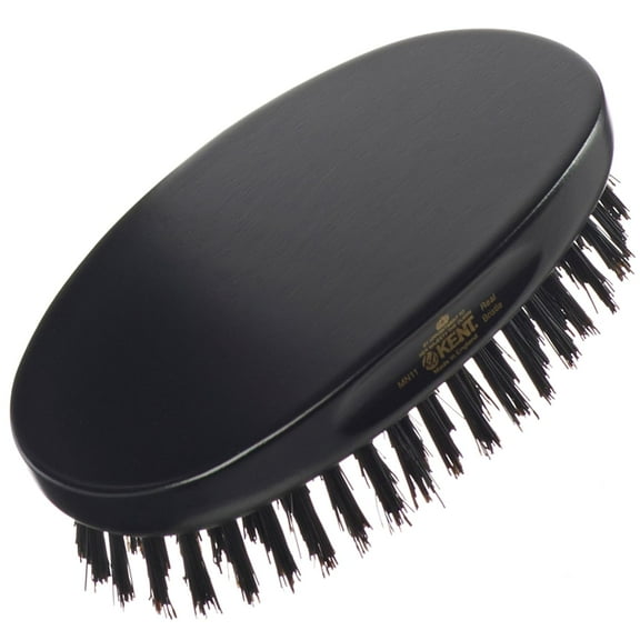 Kent MN11 Finest Men's Hair Brush and Facial Brush for Beard Care, Natural Black Boar Bristle Brush for Mens Grooming, Scalp Brush, 360 Wave, and Beard Straightener For Men's Hair Care