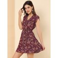 thumbnail image 2 of INSPIRE CHIC Robe Ceinturée à Fleurs pour Femme, Col en V Croisé, Manches Pétales, 2 of 6