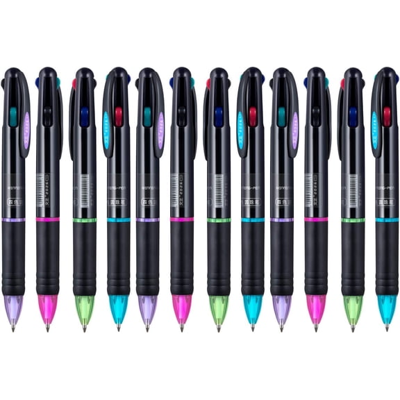 RETON 12pcs 0.7mm 4 in 1 multi-color ballpoint pen, 4 colors retractable ballpoint pen for office school supplies students kids gifts