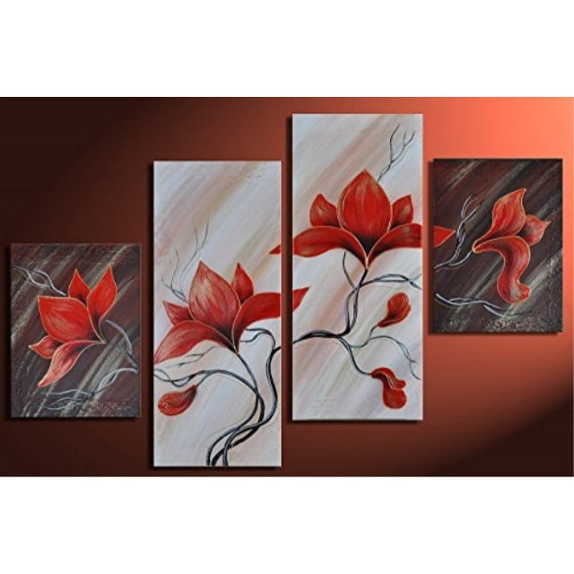 modern style Red tulips floral unframed watercolor on paper flowers original art tall painting miniature artwork