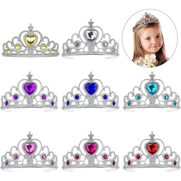 8-Piece Girls' Royal Crown & Accessory Kit for Glamorous Dress-Up Parties Sparkling Princess Tiara Set