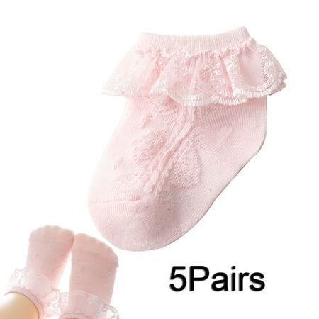 

5 Pairs/Lot Girls Summer New Retro Lace Ruffled Stockings Cotton Solid Mesh School Dance Socks