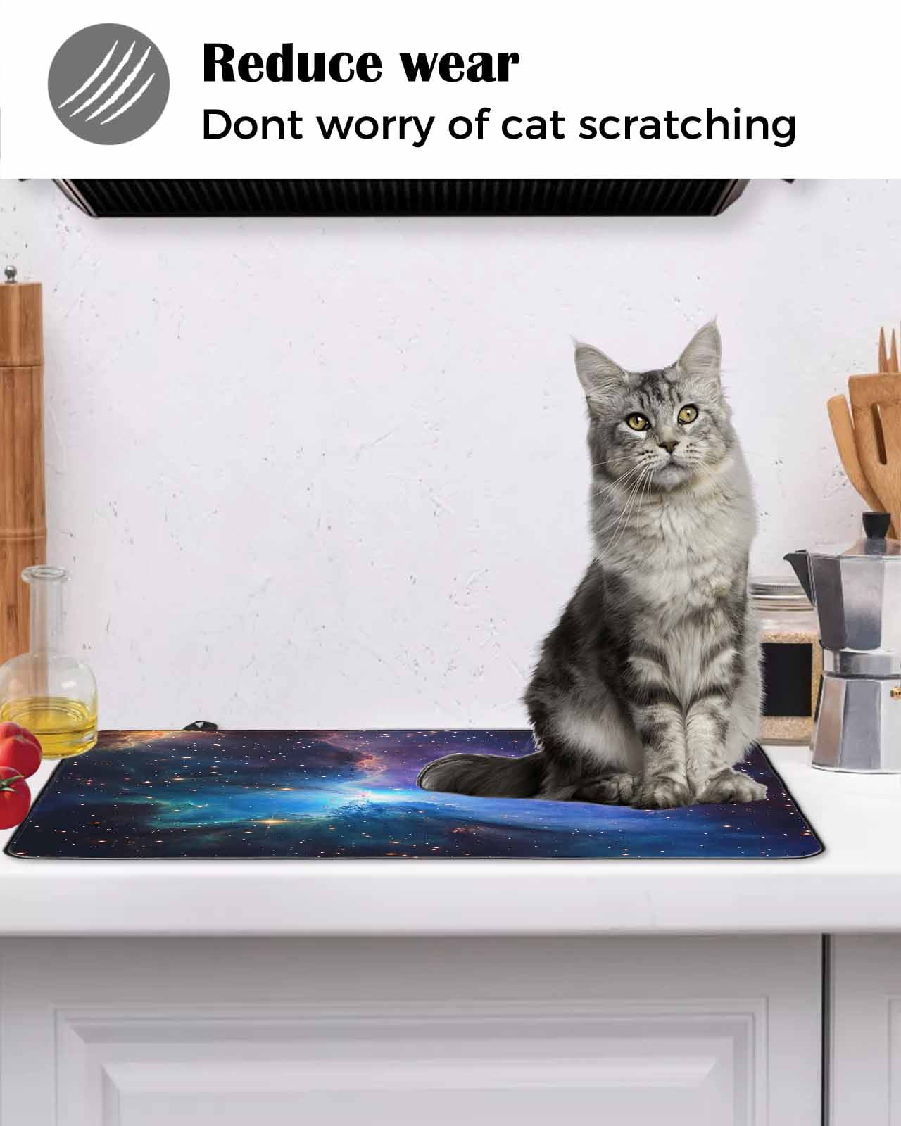 nqOlkjepod Large Induction Cooktop Protector Mat 24"x21", Teal Purple Blue Sky Stove Top Covers for Electric Stove, Modern Abstract Orange Stars Stove Burner Cover Mats, Glass Top Stove Cover