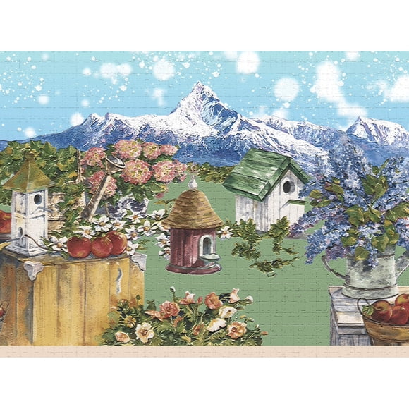 Dundee Deco's Peel and Stick Wallpaper Border - Nature Green Blue Bird houses Wall Border Retro Design, 15 ft x 7 in (4.57m x 17.78cm), Self Adhesive