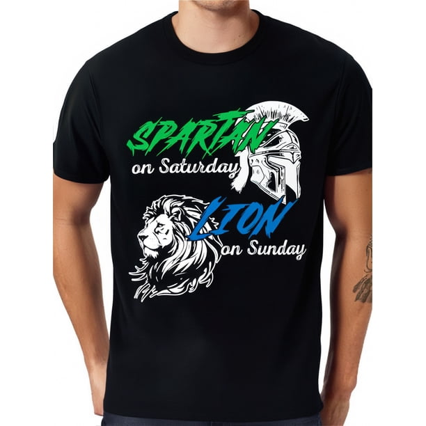 Spartan on Saturday Lion on Sunday Fun Vintage Mens T-Shirt Selected pure cotton interesting design DIY short sleeve t-shirt for men, soft and breathable, suitable for all seasons, comfortable, casua