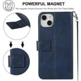 thumbnail image 4 of Wallet Case Compatible with iPhone 14 Plus, 5 Card Slots Magnetic Closure Zipper Pocket Cash Handbag PU Leather Flip Protective Phone Case with Wrist Strap TPU Kickstand Cover - Blue, 4 of 9
