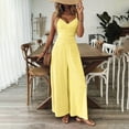 thumbnail image 2 of MORTTIC Women's V-Neck Sleeveless Wide Leg Jumpsuit with Adjustable Straps & Back Bow Tie Spring Summer Flowy Romper Yellow，XL, 2 of 7