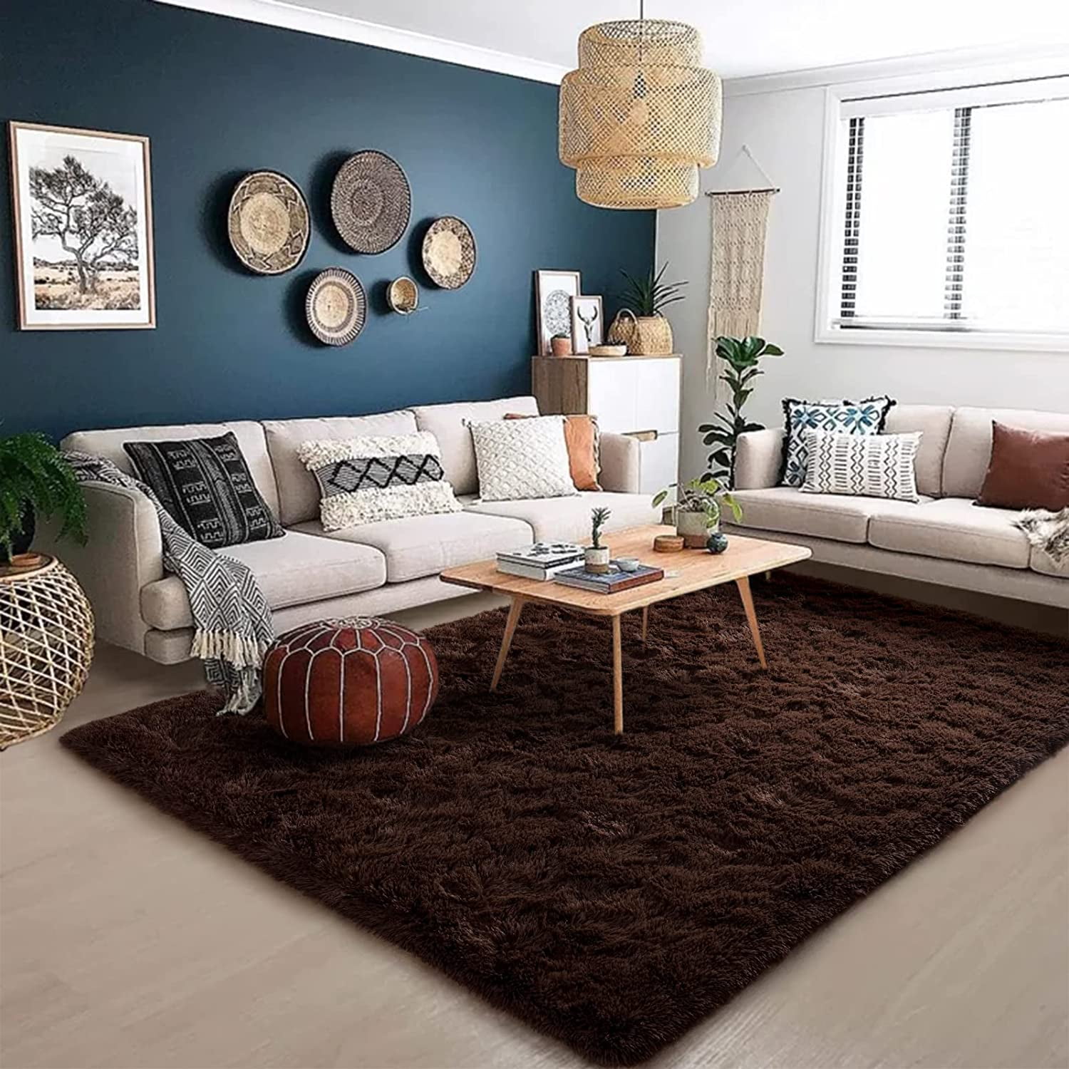 Softlife Fluffy Soft Rug Contemporary Chocolate Brown Soild Area Rug, 5.3' x 7.5'