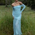 thumbnail image 2 of One Shoulder Tube Top Long Dress Sexy Backless Pleated High Waist Summer Dress For Women - Apricot, Blue, 2 of 4