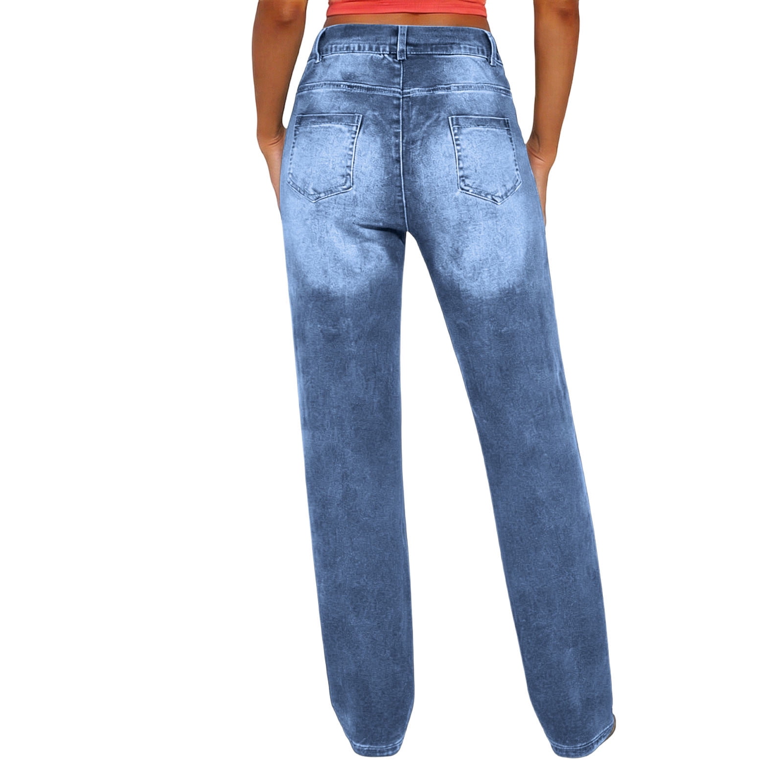 Women's Straight Leg Jeans Stretch Denim High Waisted Classic Fit Business Casual Pants for Work Office