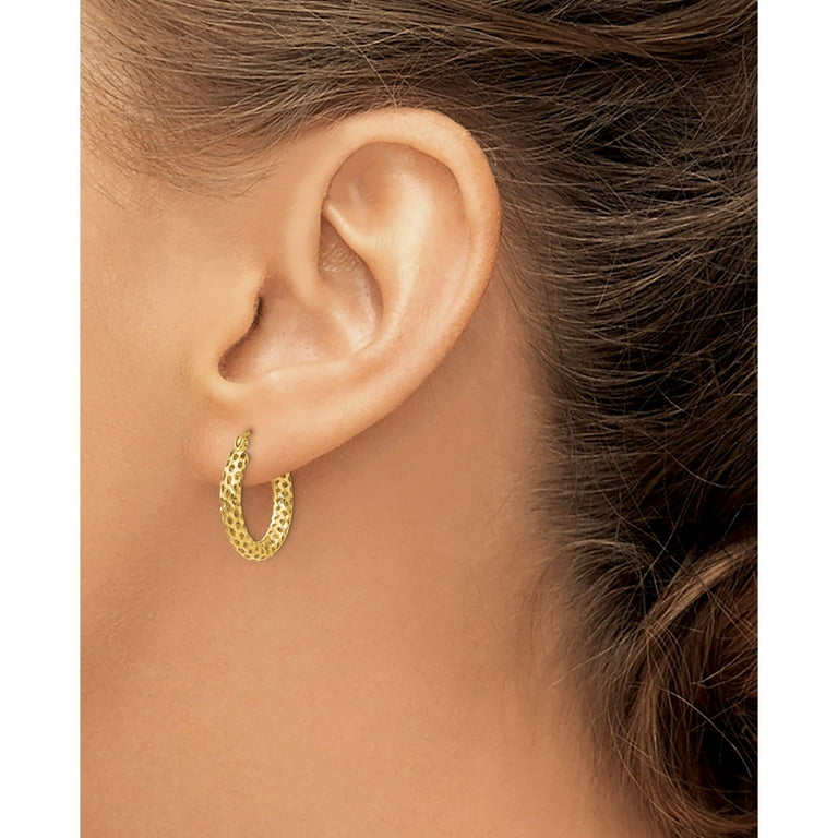 14K Yellow Gold Mesh Hoop Earrings 13 X 3 Made In Indonesia th515