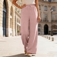 thumbnail image 2 of Trendy Drawstring Elastic Waist Pants for Women Solid Color Loose Fit Casual Summer Wide Leg Trousers Pink XXL, 2 of 7