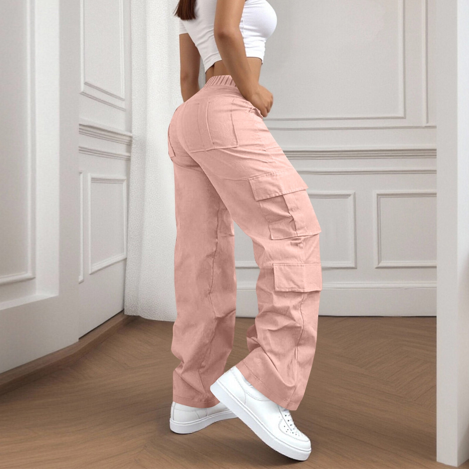 AHTJRT Women's Parachute Pants Casual Baggy Loose Zipper Cargo
