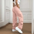 thumbnail image 5 of Women's Cargo Pants Elastic Waist Zippered Buttoned Cuff Solid Pants with Pockets for Hiking Pink XL, 5 of 8