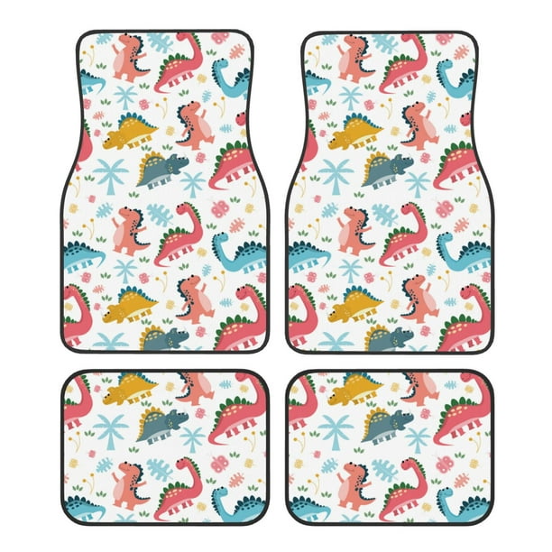 Fotbe Dinosaur Juego de 4 Tapetes para Auto con Estampado – Alfombrillas de Goma Reforzada, Diseño Antideslizante, Protección para Todo el Año – Vehículos, Autos, Camionetas y SUVs