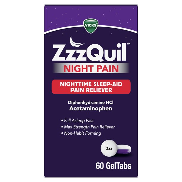 Vicks Zzzquil Nighttime Pain Reliever Sleep Aid Geltabs, 60 ct