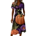 thumbnail image 4 of Women's Halloween Dress 2026 V-Neck Short Sleeve Wrap Midi Dress Spooky Halloween Print Halloween Cosplay Costumes, 4 of 5