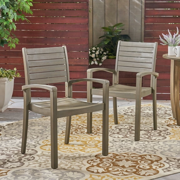 Marrisa Outdoor Acacia Wood Dining Chairs, Set of 2, Grey