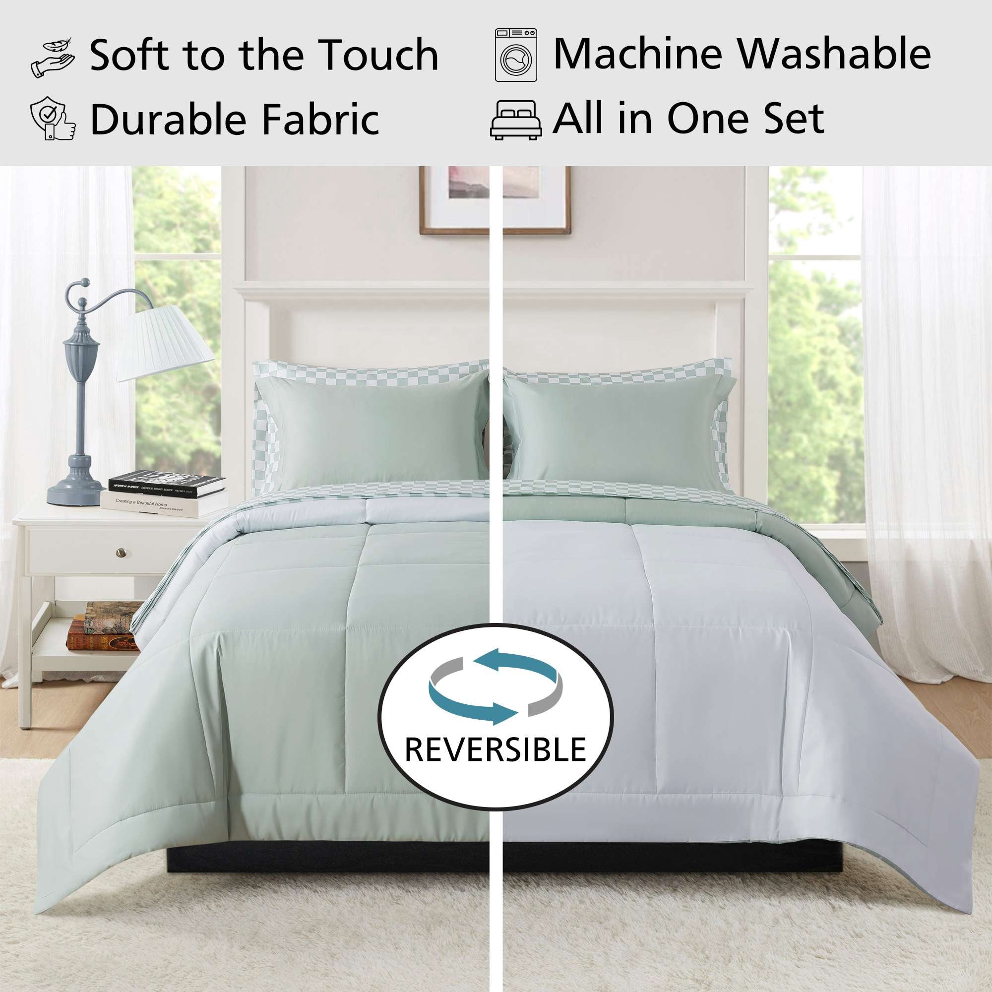 Mainstays All in One Reversible Comforter and Sheet Set, 7-Piece, King, Sage