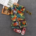 thumbnail image 5 of DAKIMOE Toddler Boy Clothes Boys Hawaiian Short Sleeve Button down Shirt Shorts Suit Leaf Floral Flower Summer Baby Boy Outfit, Green Flower, 3-4Y, 5 of 8