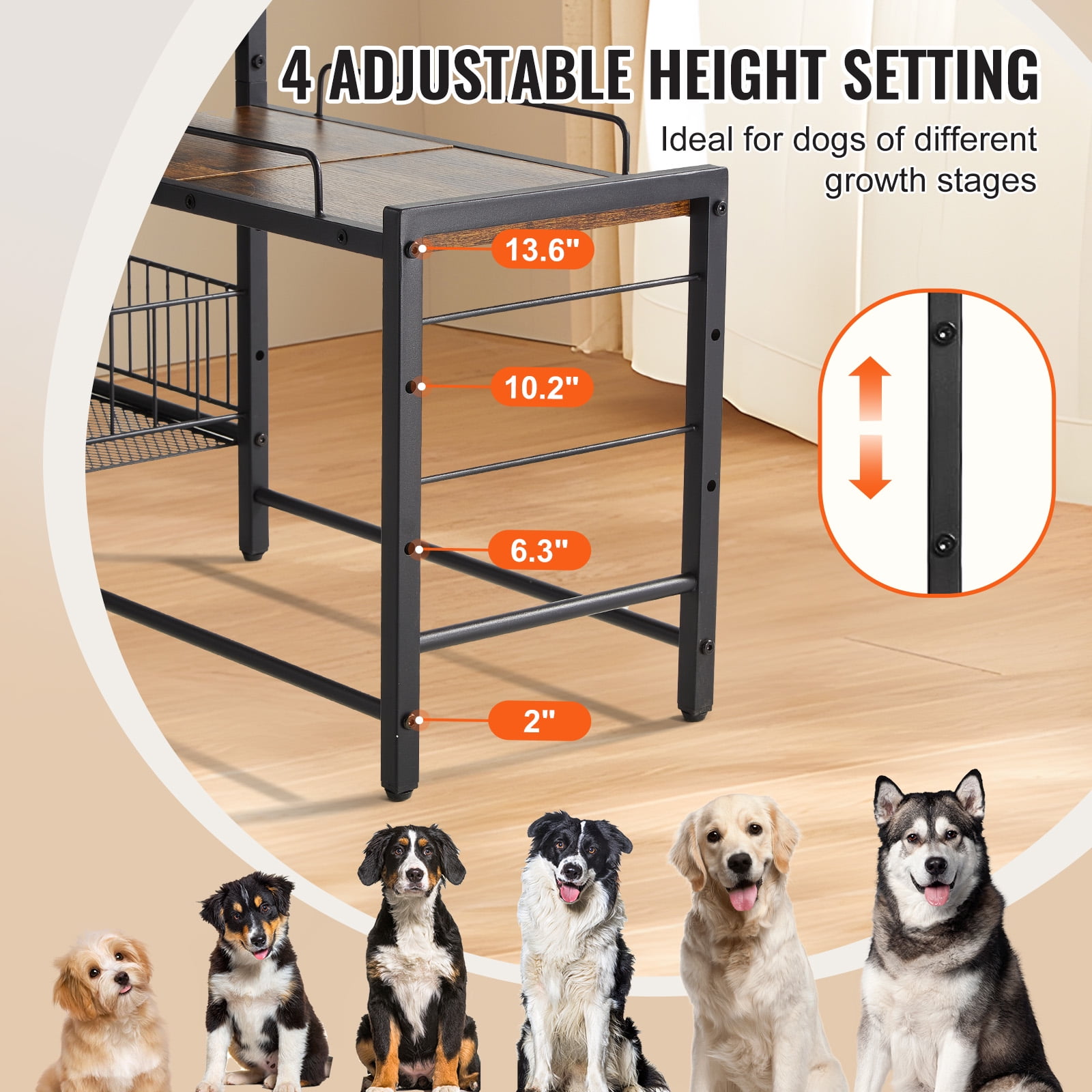 KFFKFF Canine Dining Area with Integrated Storage, Adjustable Height Dog Dishes, Pet Feeding Platform with Organizational Shelves, Convenient Storage for Pet Toys, Suitable for Dogs of All Sizes