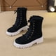 thumbnail image 4 of NECHOLOGY Botas Mujer Adulto Femenino Zapatos Botines para mujer Botas de suela gruesa cálidas de felpa con cabeza redonda y cordones de ante de color sólido a la moda para mujer (Black, 7.5), 4 of 6
