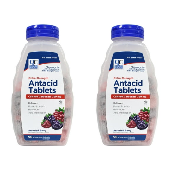 2 Pack Quality Choice Extra Strength Assorted Berries Antacid Chewable 96 Each