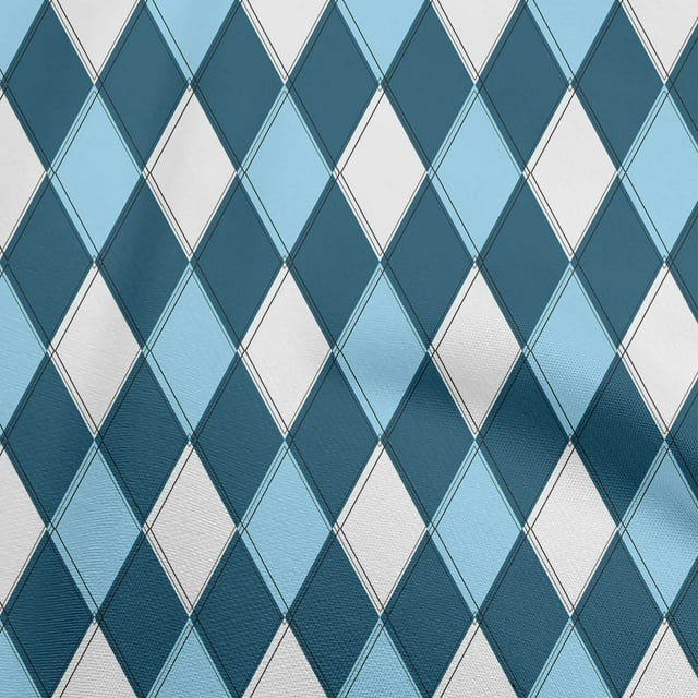 oneOone Cotton Silk Teal Blue Fabric Argyle Sewing Material Print Fabric By The Yard 42 Inch Wide