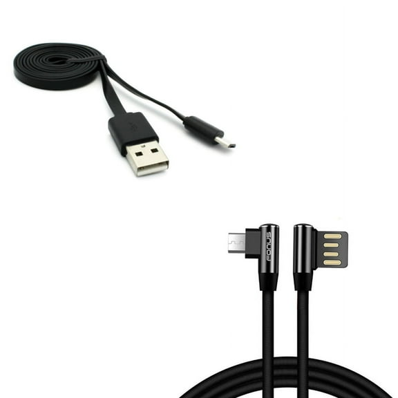 Angle USB Cable 10ft w 6ft USB Cable MicroUSB Power Wire Q1D for Samsung Galaxy Tab S J7 Sky Pro 8.4 SM-T700 S2 NOOK 8.0 (SM-T710) E NOOK 9.6 (SM-T560) 9.7 10.5 SM-T800, S7 Edge