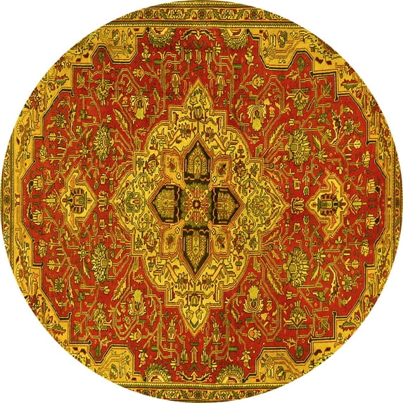 Ahgly Company Machine Washable Indoor Round Persian Yellow Traditional Area Rugs, 4' Round