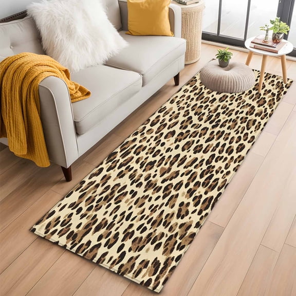 Leopard Kitchen Runner Rug 2x6 Washable Runners for Hallway Non Slip Rustic Brown Animals Art Modern Large Area Rug Indoor Floor Carpet for Bathroom Laundry Entryway Bedroom Living Room