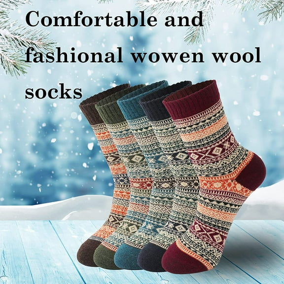 5 Pairs Womens Wool Socks - Winter Warm Wool Socks Thick Knit Socks Hiking Socks, Warm Thick Soft Cozy Socks for Cold Weather, Winter Warm Socks for Women