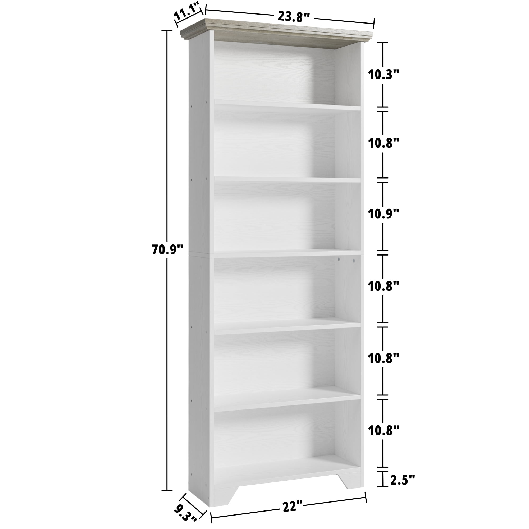 IRONCK 71" Tall 6 Tier Bookcase, Wood Book Shelf for Home Office, Bedroom, Living Room, Shiplap Beige Maple/White