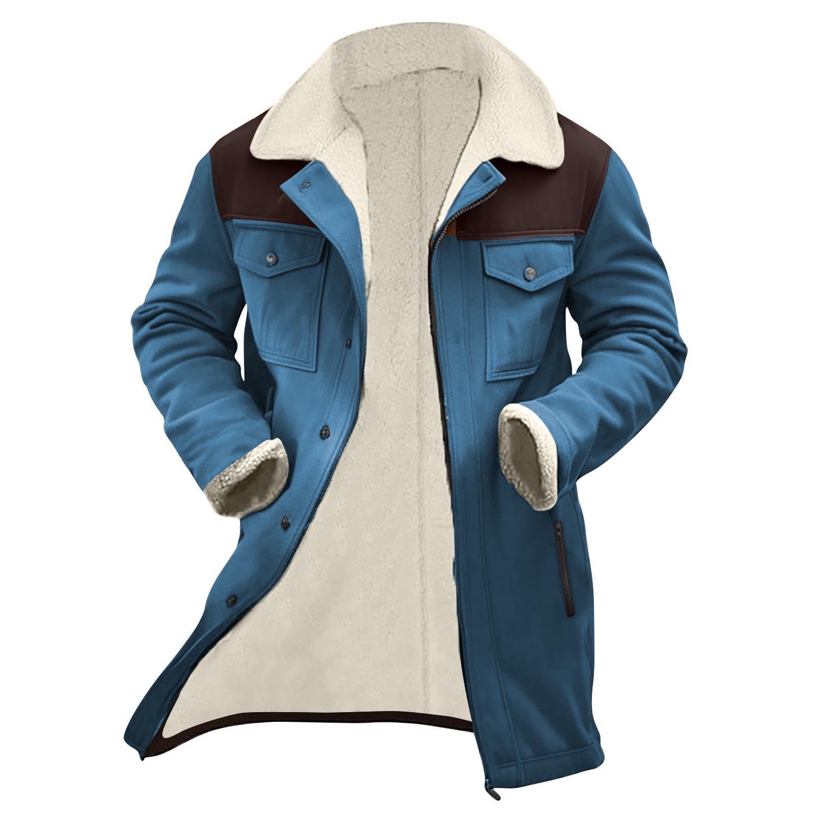 AnuYalue Mens Suede Jacket Fleece Lined Vintage Plush Western Hunting Coat Winter Fleece Long Jackets Distressed Faux Leather Motorcycle Jackets