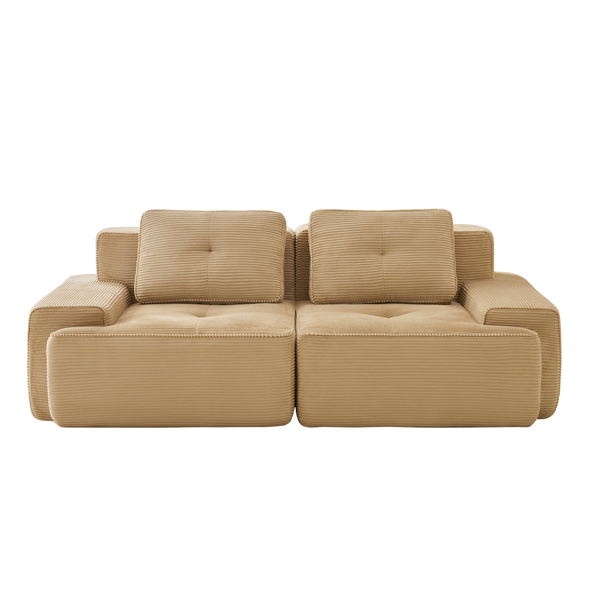 Aukfa Corduroy Modular Sectional Sofa; 29.5" Deep Seat Loveseat, Pearl-Like Trim, Camel