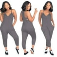 thumbnail image 2 of HXWCHs Women's Long Sleeve Jumpsuit, Women's V Neck Sleeveless Solid Camisole Jumpsuit Casual Romper with Pockets Comfortable Jogger Style Wear M Grey, 2 of 5