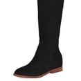 thumbnail image 2 of YDN Women's Round Closed Toe Flats Knee High Boots Low Heel V Cut Side Zipper Riding Boots Casual Party Shoes Size 7 Black, 2 of 4