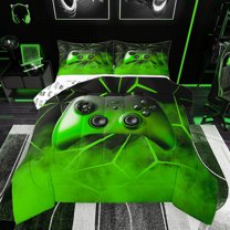 Castle Fairy Kids Teens Boys Gradient Video Game Full Size Comforter Sets 3-Piece,Abstract Ombre Gamepads Bedding Comforter Set,Geometric Plaid Grid Lightweight Bedding Sets,Super Cozy Room Decor