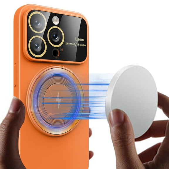 Fit TPU Case with MagSafe Ring Holder and Camera Lens Protector for iPhone 15 Pro - Orange