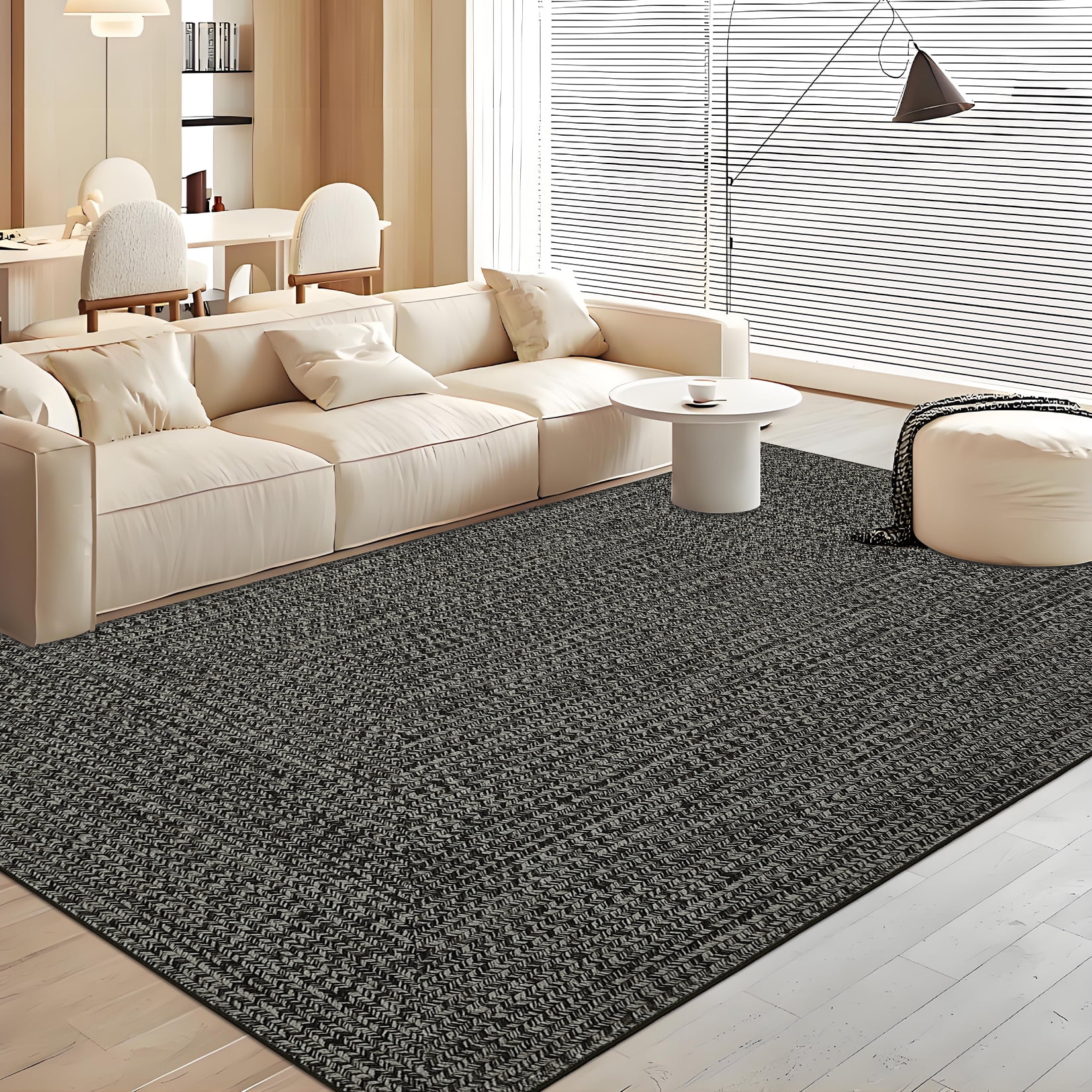 Hasoo Large 10' x 13' Modern Area Rug for Living Room Braided Pattern Soft Indoor Carpet, Gray/Black