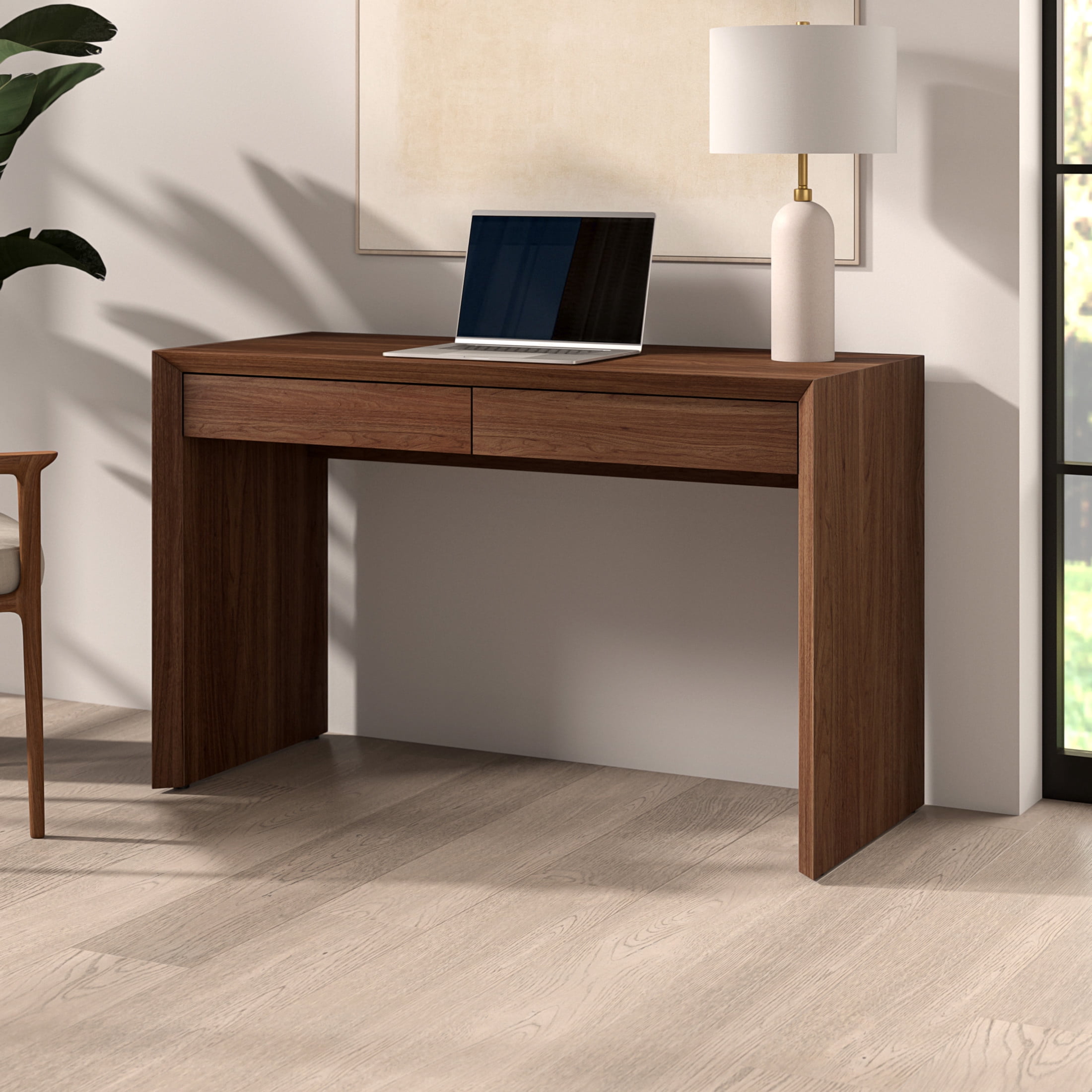 Evelyn&Zoe Modern/Contemporary 48" Wide Satin Walnut Home Office