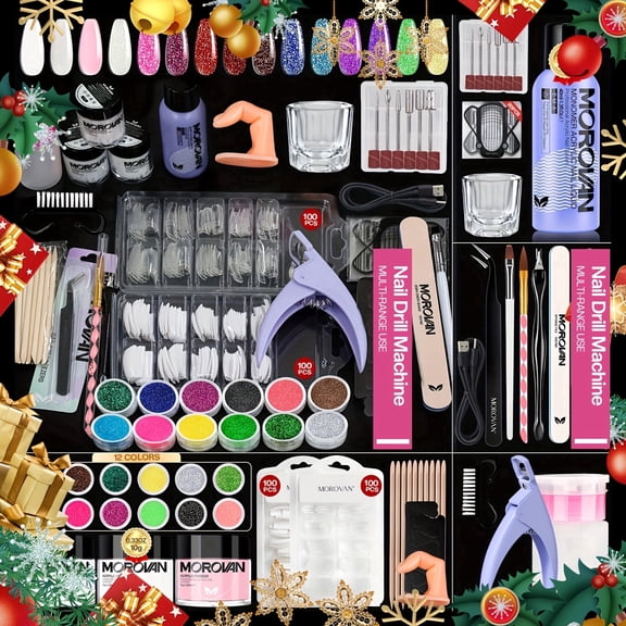 Morovan Acrylic Nail Kit with Electric Nail Drill, 12 Colors Acrylic Powder Set for Beginners, Salon DIY Manicure Set Gift for Women
