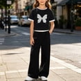 thumbnail image 2 of oelaio Girl's Cute 2 Piece Outfits Graphic Crop T Shirt and Wide Leg Pants Y2K Clothing Set Summer Casual Streetwear C-Black 11 Years, 2 of 6